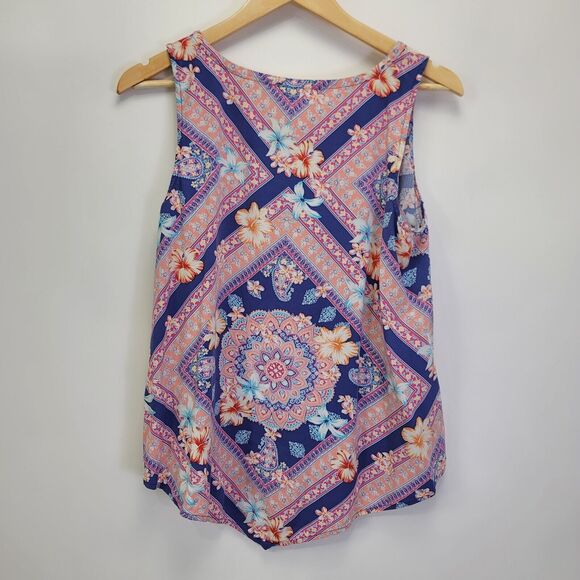 J. Jill‎ Handkerchief Tank Top Size Medium Petite Tie-Up Neckline Floral Paisley - Picture 4 of 8